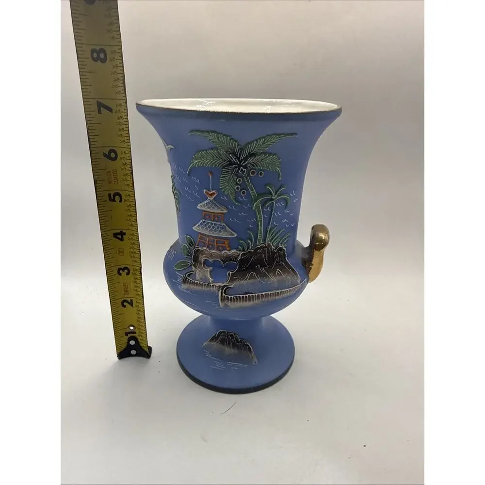 Japanese Hand Painted Moriage Vase Japan Noritake Morimura 7” Tall 1 Handle *